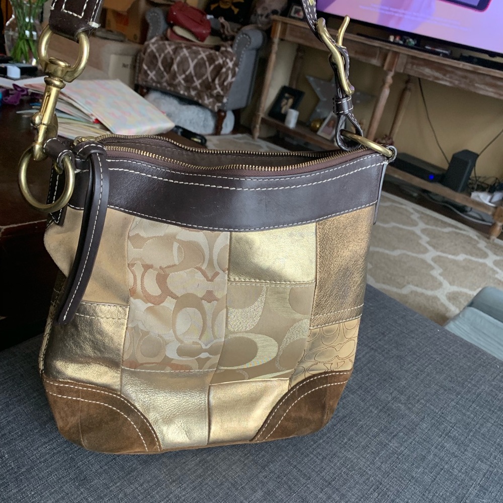 Vintage Coach gold patchwork crossbody bag